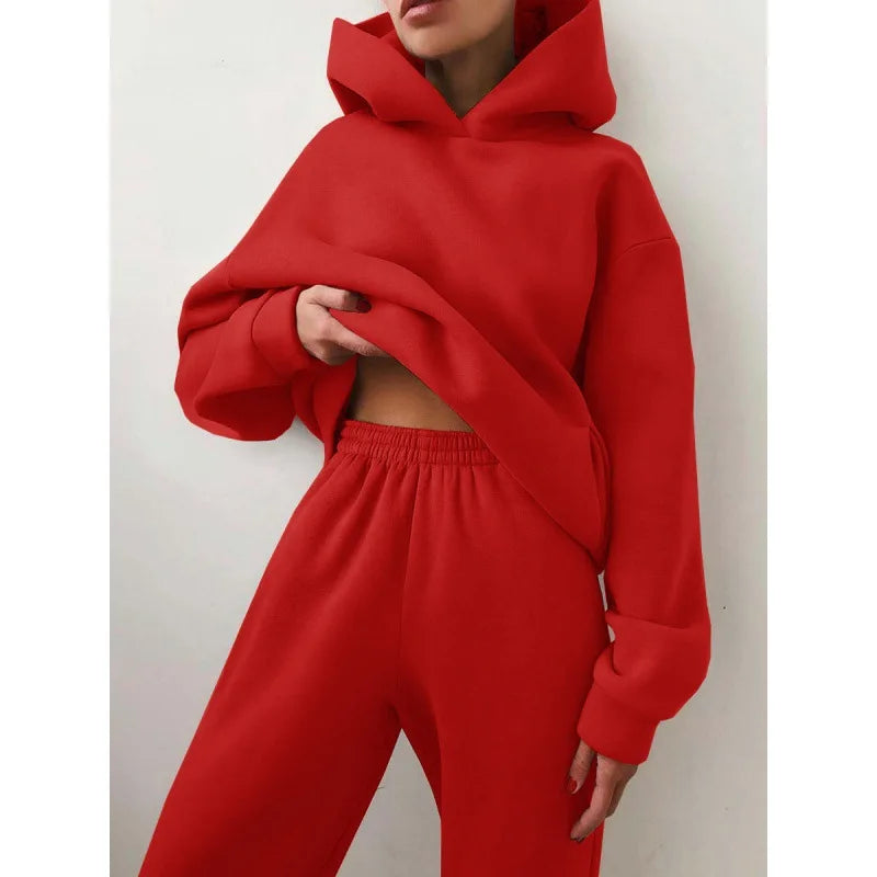 Women’s Hooded Tracksuit 2-Piece Set Pullover Sweatshirt & Ankle Length Pants Casual Streetwear Outfit for Autumn/Winter