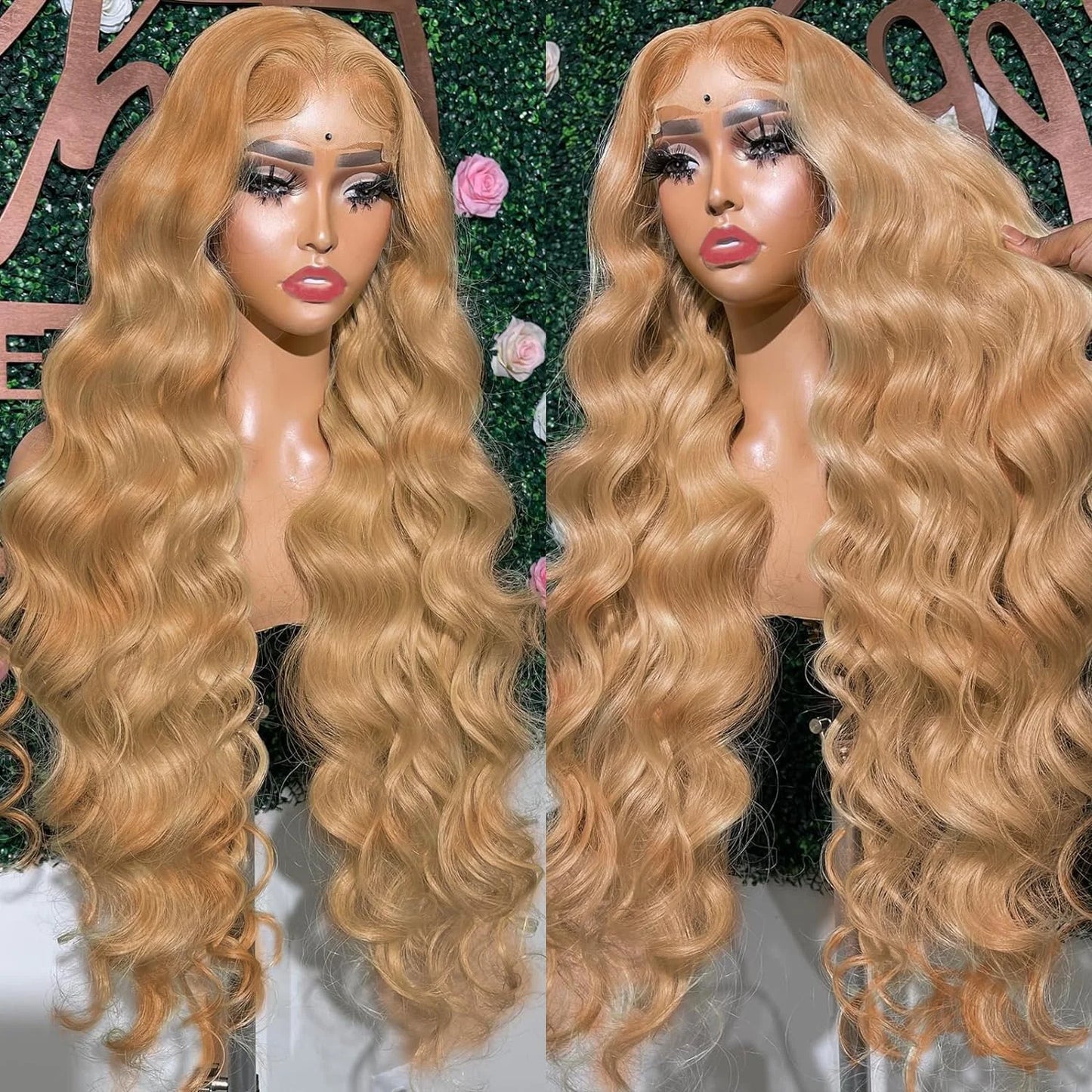 30-34 Inch #27 Honey Blonde Body Wave Lace Front Wig 100% Virgin Brazilian Human Hair, 13x6 HD Transparent Lace 220% Density