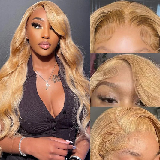 30-34 Inch Honey Blonde Body Wave HD Transparent Lace Front Wig Glueless 13x6 & 13x4 Brazilian Human Hair Lace Frontal