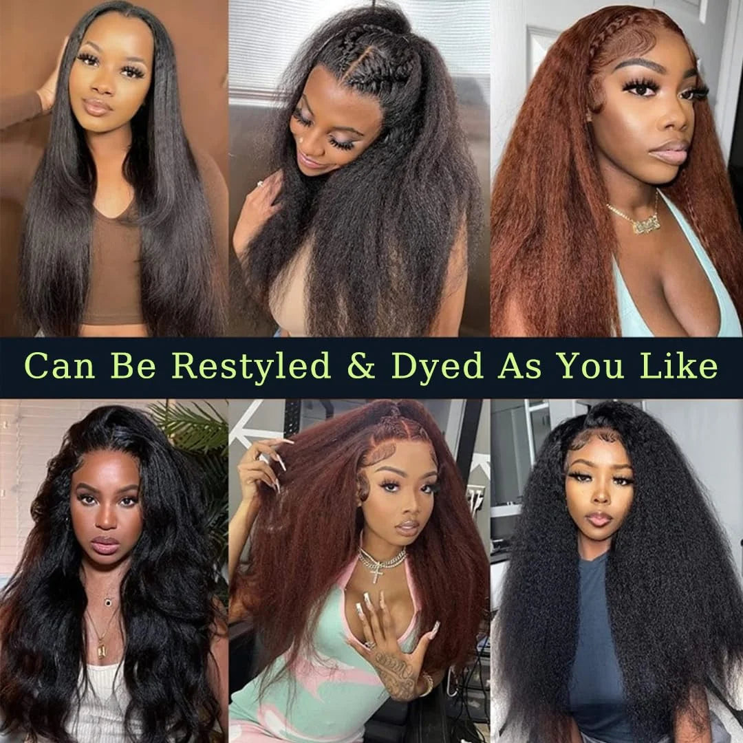 250% Density Kinky Straight Glueless Wig 13x6 HD Yaki Straight Lace Front Human Hair Wig Ready To Wear 30-36 Inch Lengths