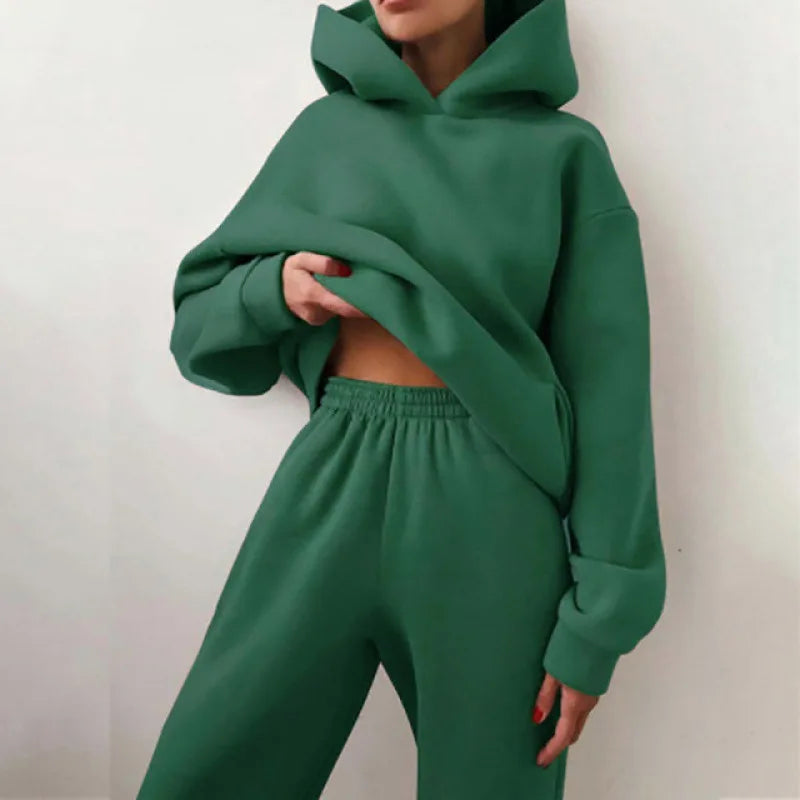 Women’s Hooded Tracksuit 2-Piece Set Pullover Sweatshirt & Ankle Length Pants Casual Streetwear Outfit for Autumn/Winter