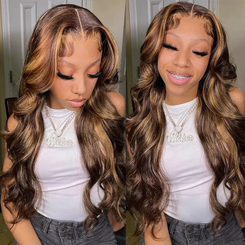 30-34 Inch Highlight Honey Blonde Body Wave Glueless Wig Ready To Wear Pre-Plucked 6x4 HD Lace Front Human Hair Wig