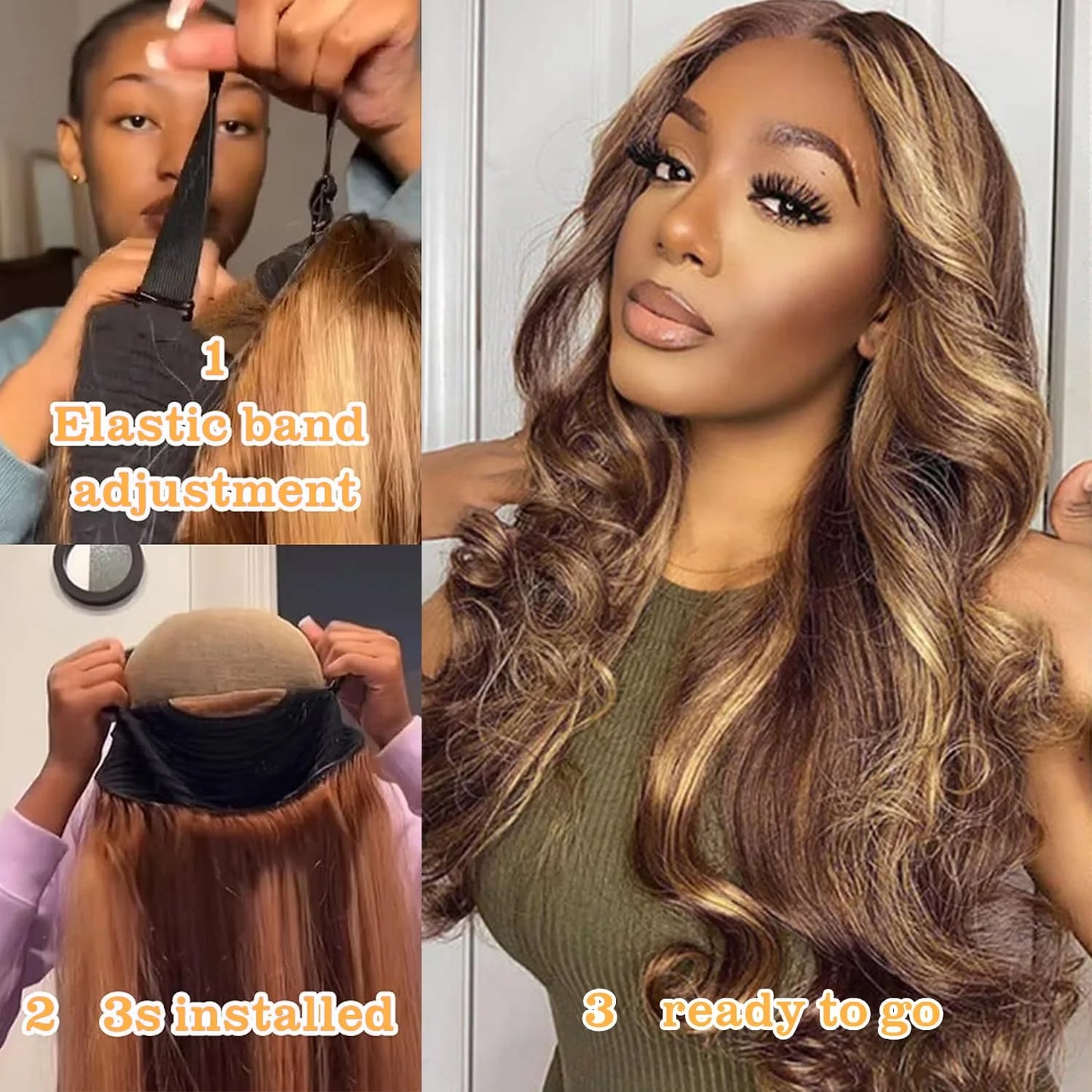 30-34 Inch Highlight Honey Blonde Body Wave Glueless Wig Ready To Wear Pre-Plucked 6x4 HD Lace Front Human Hair Wig