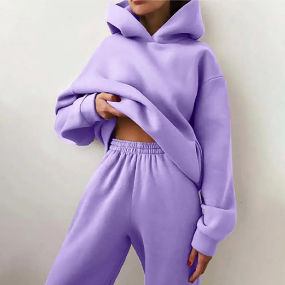 Women’s Hooded Tracksuit 2-Piece Set Pullover Sweatshirt & Ankle Length Pants Casual Streetwear Outfit for Autumn/Winter