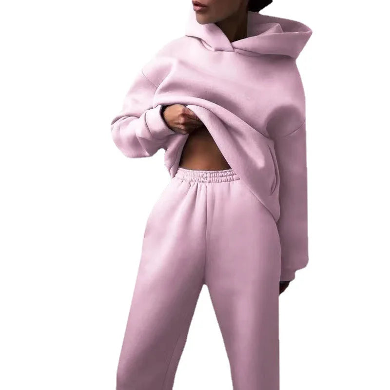 Women’s Hooded Tracksuit 2-Piece Set Pullover Sweatshirt & Ankle Length Pants Casual Streetwear Outfit for Autumn/Winter