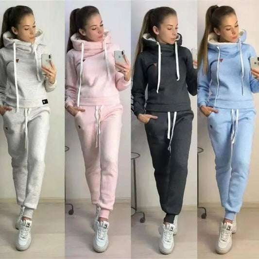 Autumn Winter Women's Fleece Tracksuit 2-Piece Set Sportwear Hoodie & Jogger Pants Warm Pullover Sweatshirt & Baggy Trousers Outfit