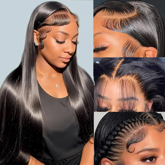 250% Density 13x6 HD Straight Lace Front Wig Glueless, Pre-Plucked 13x4 Transparent Lace Human Hair Wig 30-38 Inch