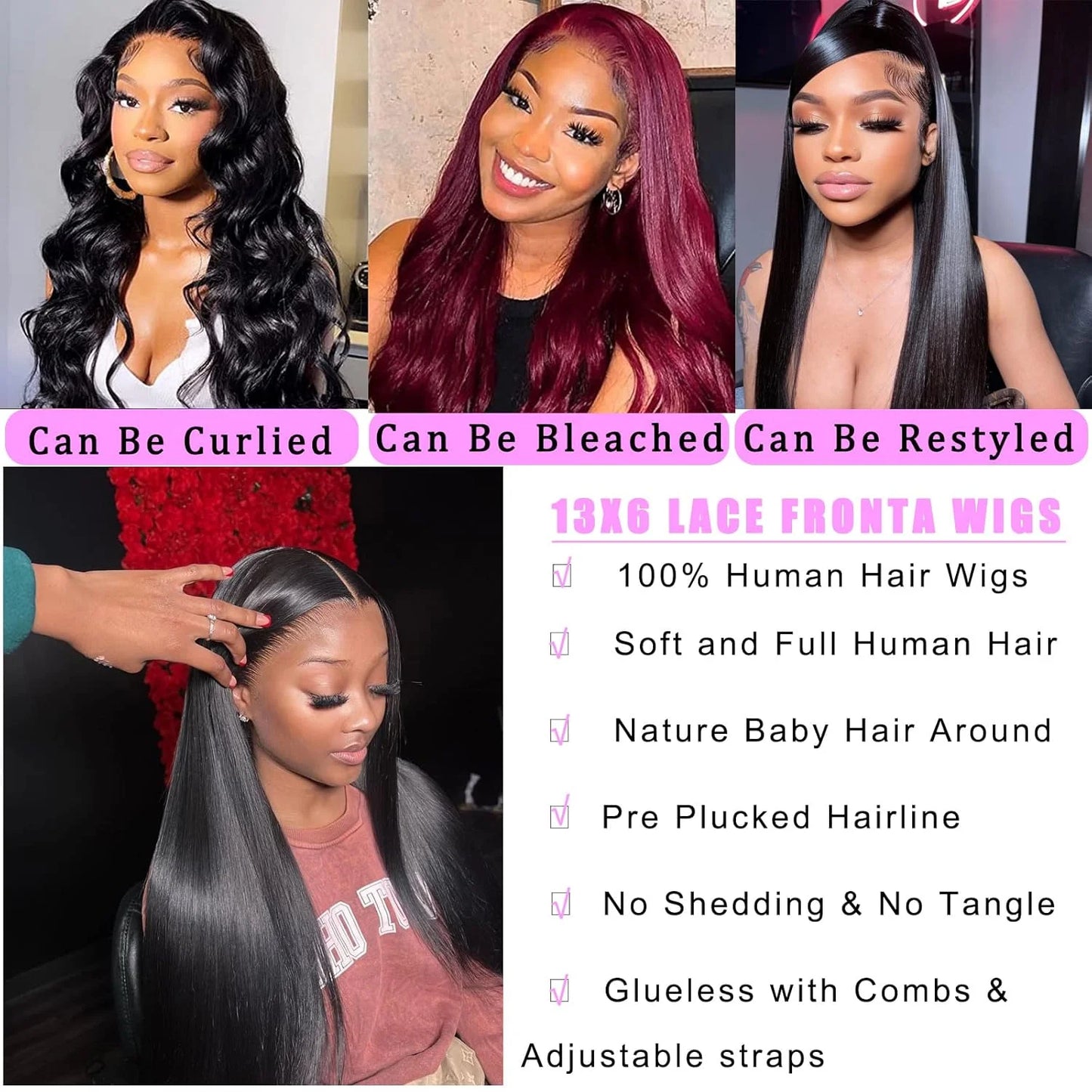 250% Density 13x6 HD Straight Lace Front Wig Glueless, Pre-Plucked 13x4 Transparent Lace Human Hair Wig 30-38 Inch