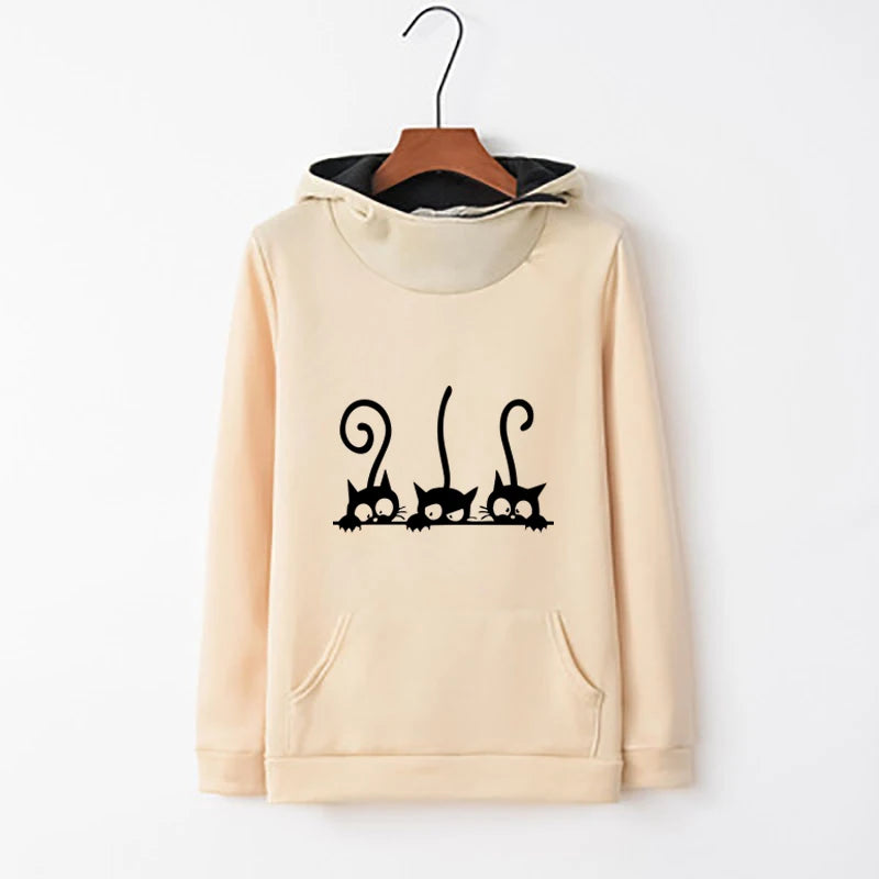 New Arrival Women's Cute Cat Hoodie High-Quality Autumn/Winter Sweatshirt, Casual Sports Jogging Top