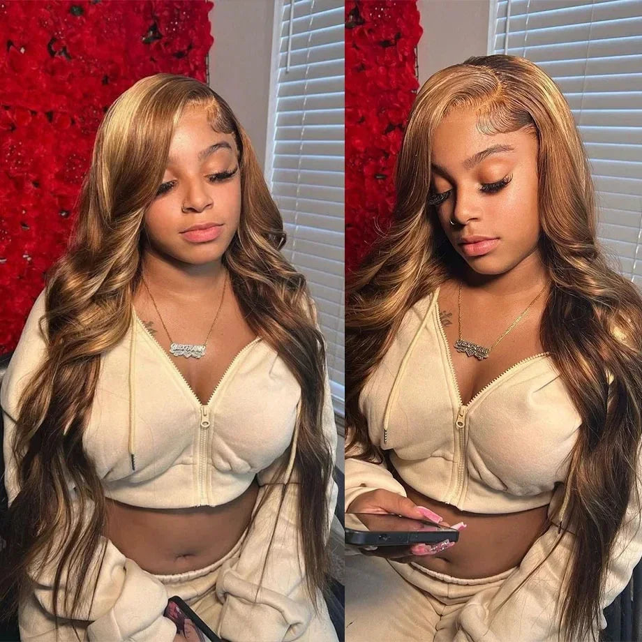 30-34 Inch Highlight Honey Blonde Body Wave Glueless Wig Ready To Wear Pre-Plucked 6x4 HD Lace Front Human Hair Wig