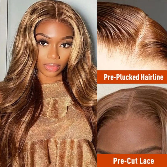 30-34 Inch Highlight Honey Blonde Body Wave Glueless Wig Ready To Wear Pre-Plucked 6x4 HD Lace Front Human Hair Wig