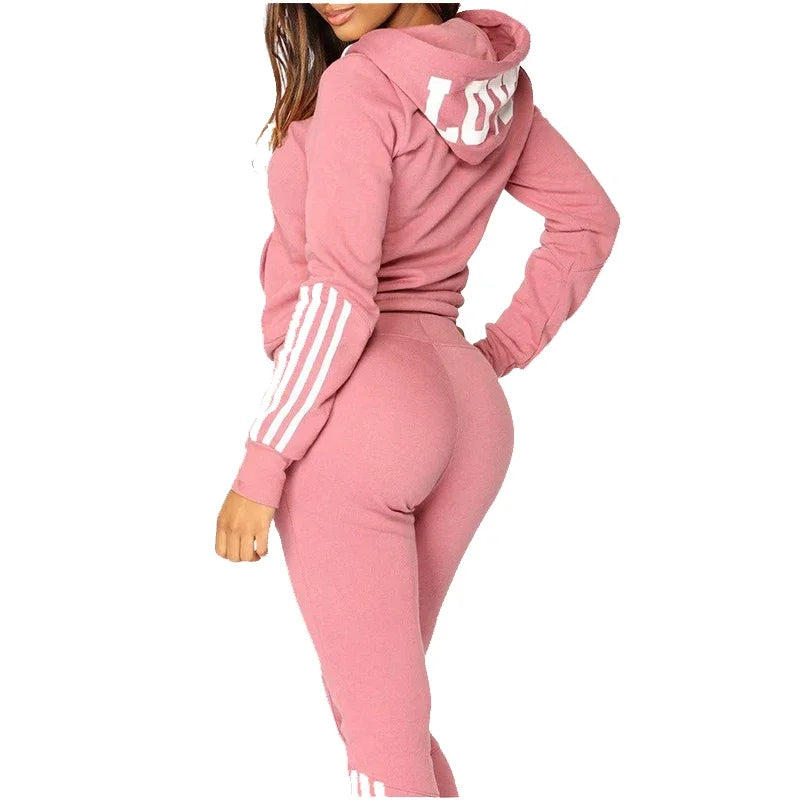 Women's Zip-Up Sweatshirt Set Casual 2-Piece Jogging Outfit, High-Quality Pants/Trousers & Hoodie for Spring/Autumn