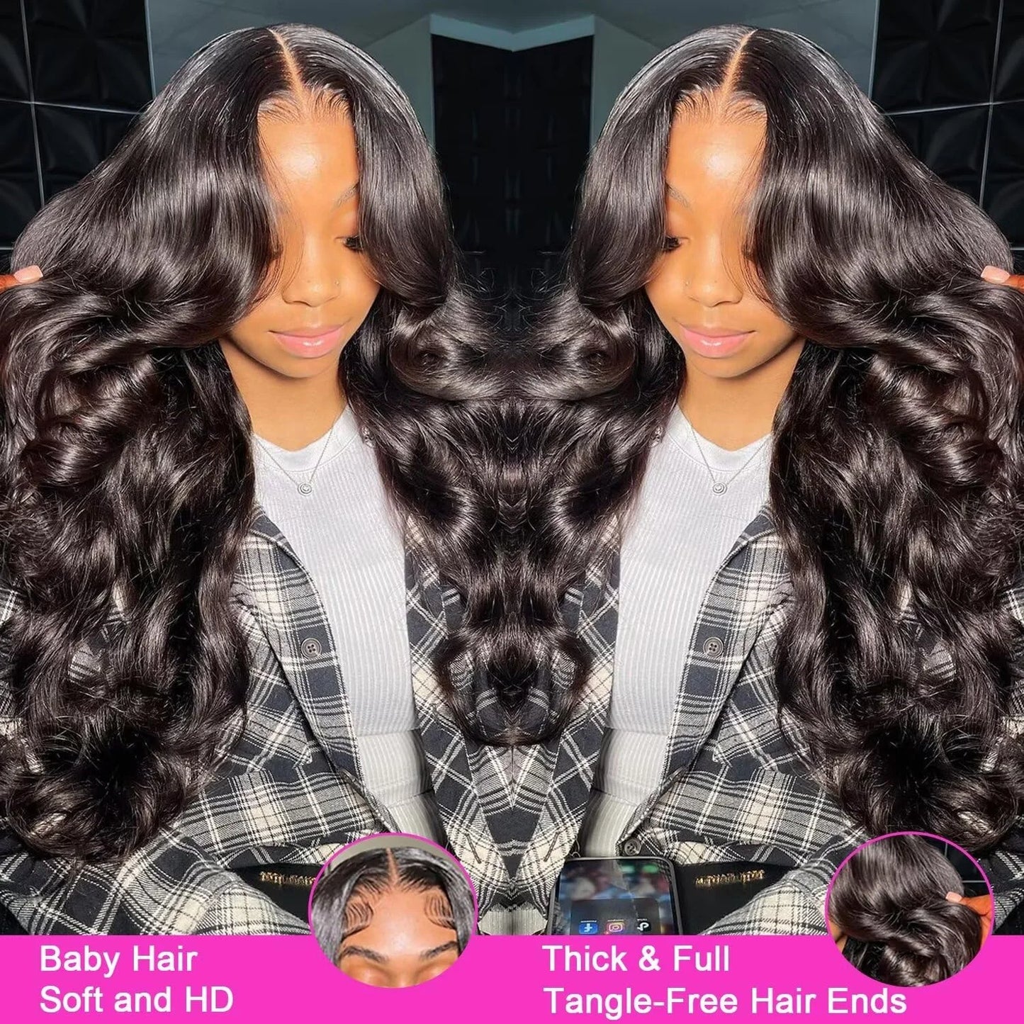 30-34 Inch 13x6 HD Body Wave Lace Front Wig 250% Density Loose Wave Pre-Plucked Human Hair Wig