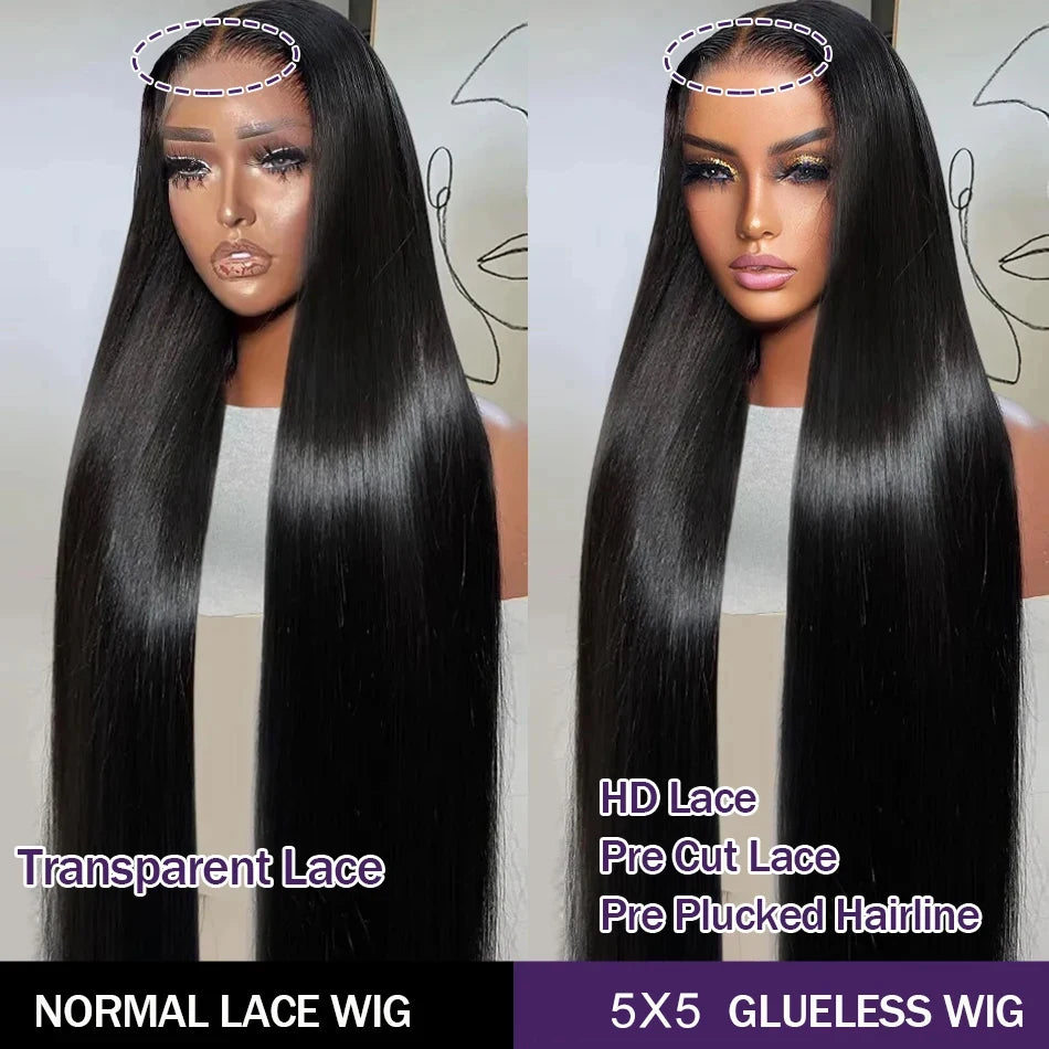 180% Density Straight Glueless Human Hair Wig Pre-Plucked Lace Closure (6x4 & 5x5), Ready-to-Wear