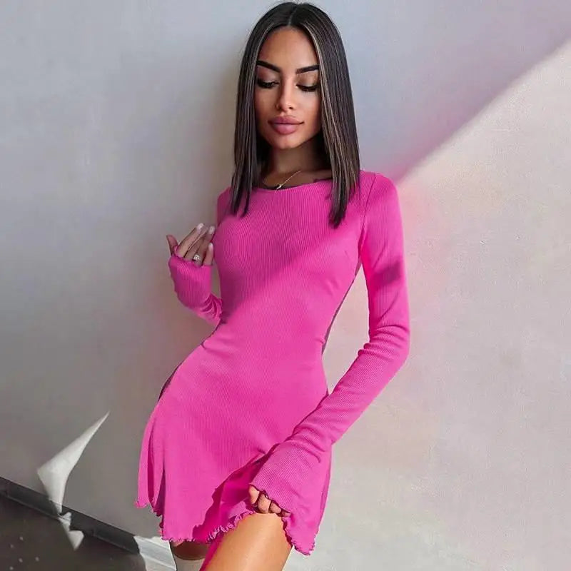 Autumn Winter 2024 Women’s Sexy Black V-Neck Mini Dress Elegant Long Sleeve Slim Fit Short Dress