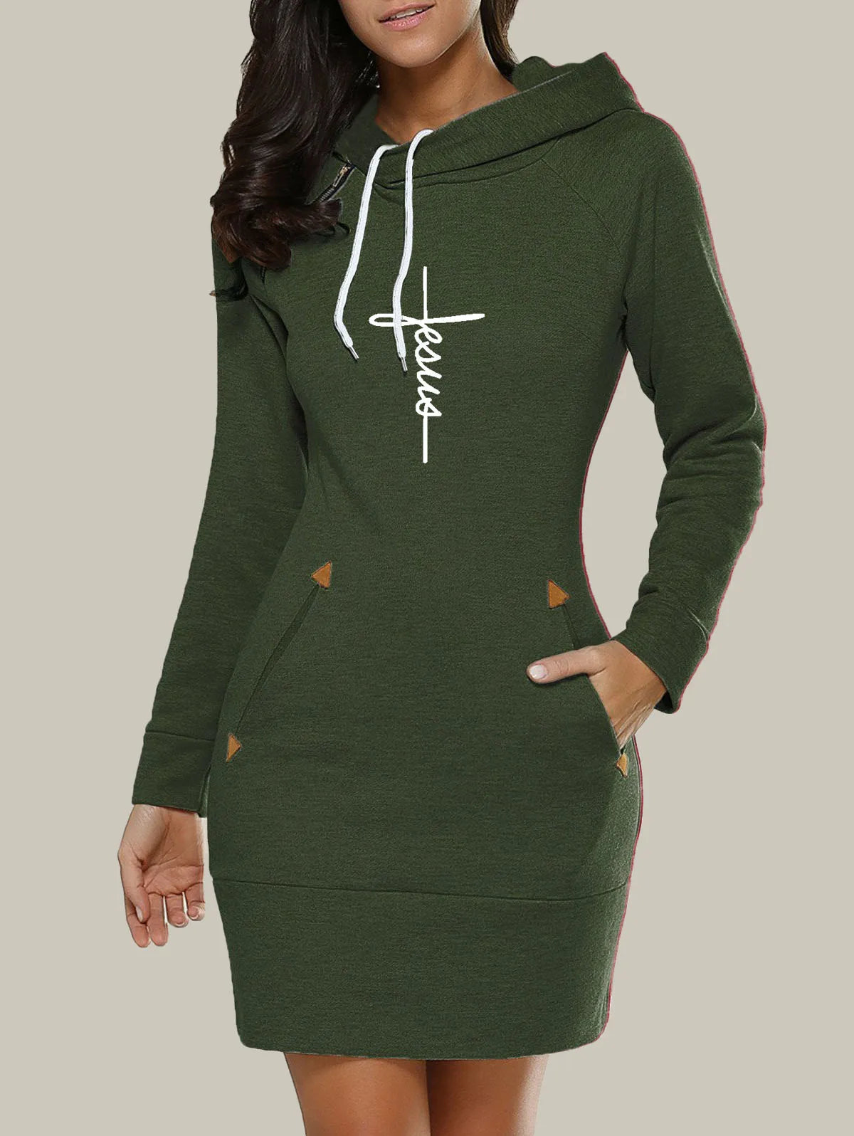 Women's Casual Hooded Midi Dress Warm Daily Sweatshirt with Zip Neckline & Pockets Simple Sporty Skirt for Spring/Autumn