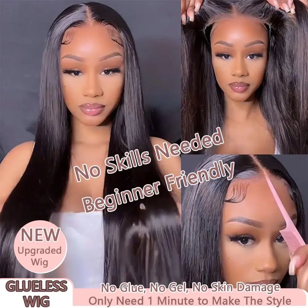 180% Density Straight Glueless Human Hair Wig Pre-Plucked Lace Closure (6x4 & 5x5), Ready-to-Wear