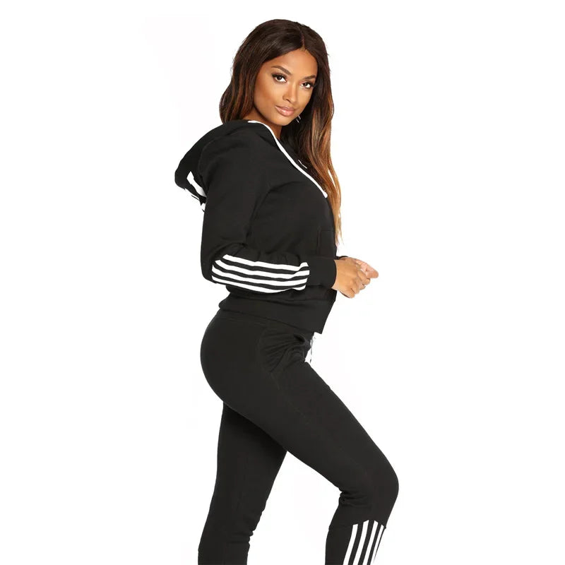 Women's Zip-Up Sweatshirt Set Casual 2-Piece Jogging Outfit, High-Quality Pants/Trousers & Hoodie for Spring/Autumn