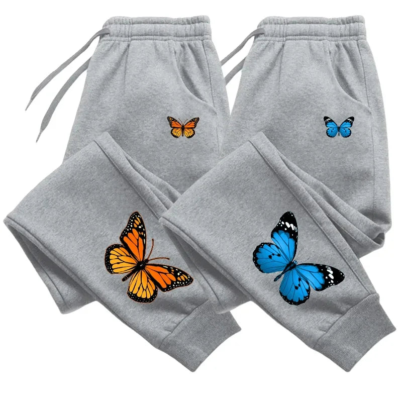 Women's Butterfly Print Sweatpants  Casual Trend Fashion Versatile Soft Joggers Street Style Elastic Waist