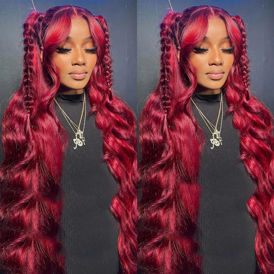 250% Burgundy 99J Body Wave 13x6 Hd Lace Frontal Human Hair Wig Transparent Lace Front Wigs For Women Brazilian Red Colored Wig