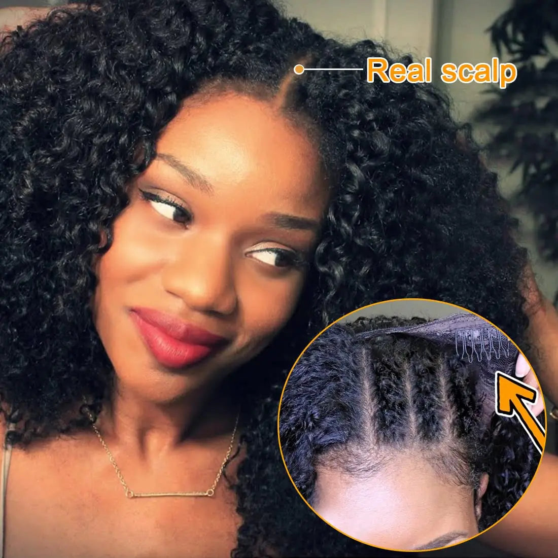 30-32 Inch Deep Wave V/U Part Human Hair Wig No Glue, No Leave Out, Thin Part Peruvian Curly Wig