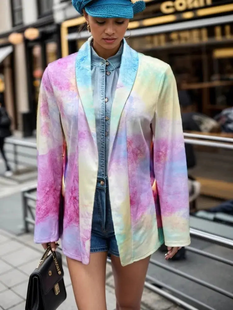 Autumn Winter 2024 Women’s Leopard Print Blazer Cardigan Slim Fit Tie-Dye Urban Commuting Suit