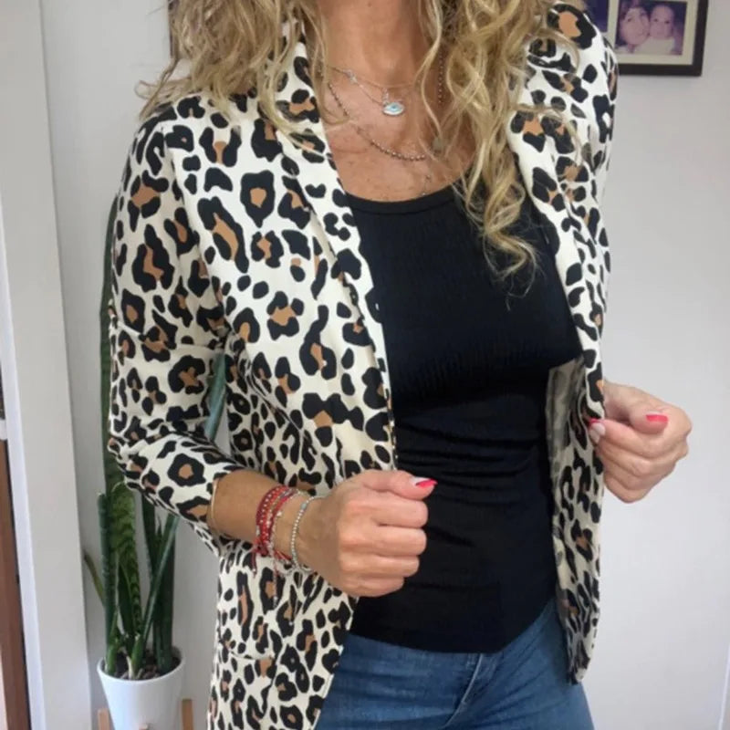 Autumn Winter 2024 Women’s Leopard Print Blazer Cardigan Slim Fit Tie-Dye Urban Commuting Suit