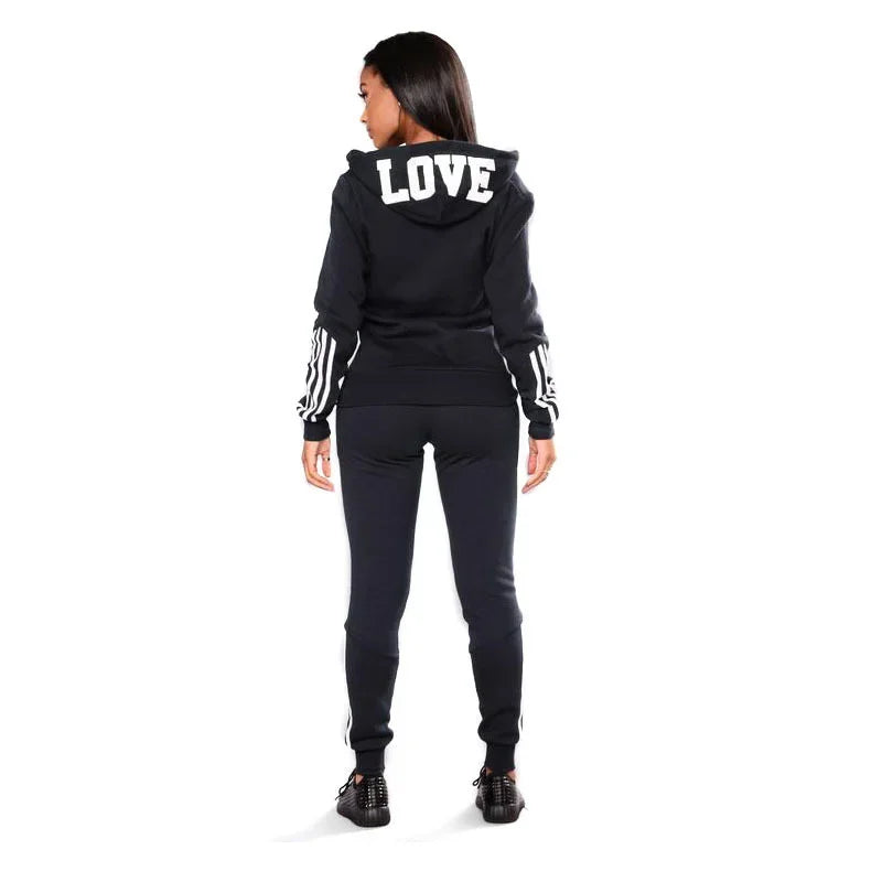 Women's Zip-Up Sweatshirt Set Casual 2-Piece Jogging Outfit, High-Quality Pants/Trousers & Hoodie for Spring/Autumn