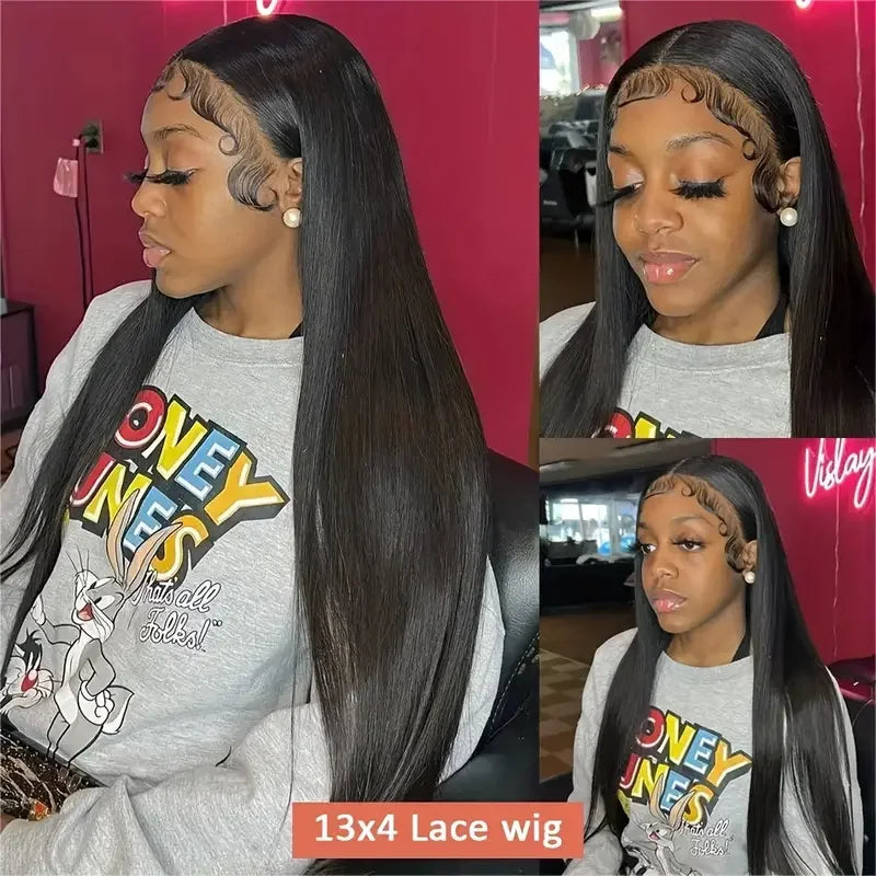 30-34 Inch Brazilian Straight Lace Front Wig – Transparent 13x6 & 13x4, 180% Density with 4x4 Lace Closure