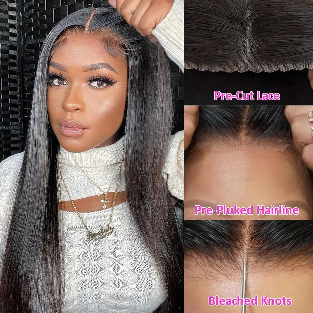 180% Density Straight Glueless Human Hair Wig Pre-Plucked Lace Closure (6x4 & 5x5), Ready-to-Wear