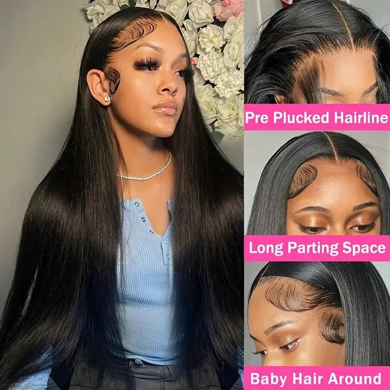 30-34 Inch Brazilian Straight Lace Front Wig – Transparent 13x6 & 13x4, 180% Density with 4x4 Lace Closure