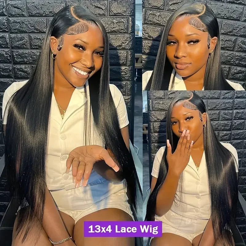 30-34 Inch Brazilian Straight Lace Front Wig – Transparent 13x6 & 13x4, 180% Density with 4x4 Lace Closure