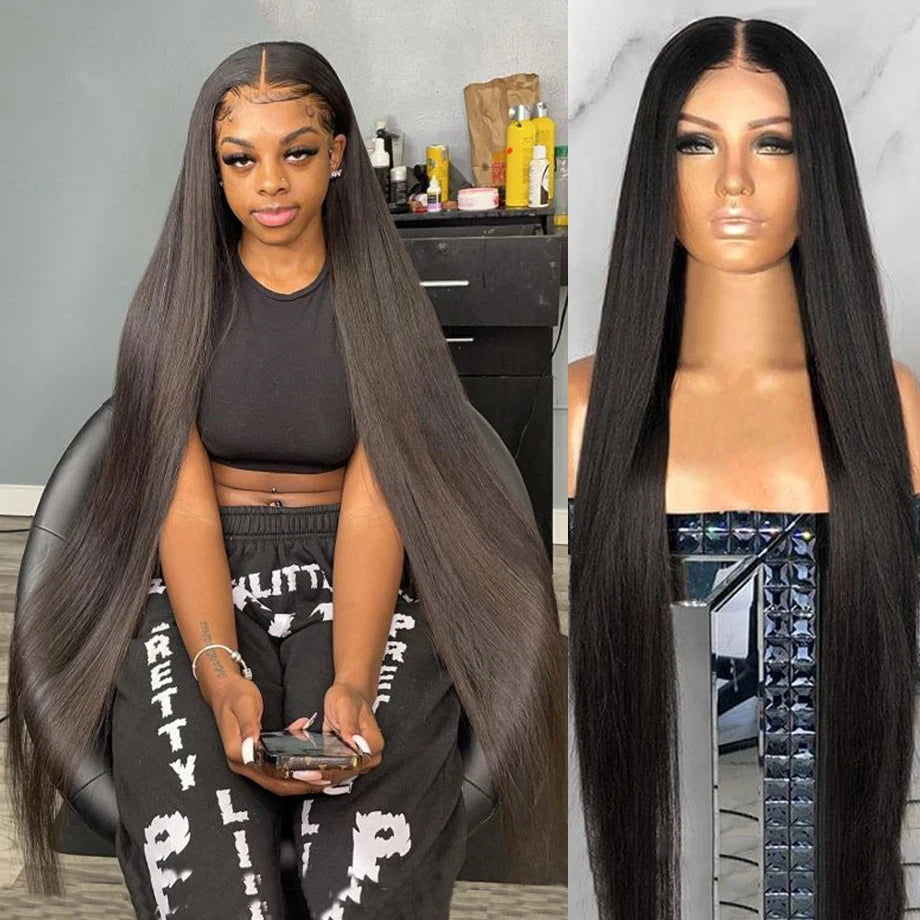 250% Density 13x6 HD Straight Lace Front Wig Glueless, Pre-Plucked 13x4 Transparent Lace Human Hair Wig 30-38 Inch