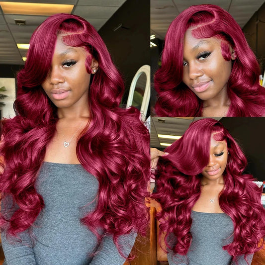 250% Burgundy 99J Body Wave 13x6 Hd Lace Frontal Human Hair Wig Transparent Lace Front Wigs For Women Brazilian Red Colored Wig