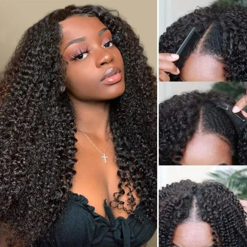 Afro Kinky Curly V Part Wig 30 Inch 250% Density Brazilian Remy Human Hair Glueless Deep Wave U Part Wig