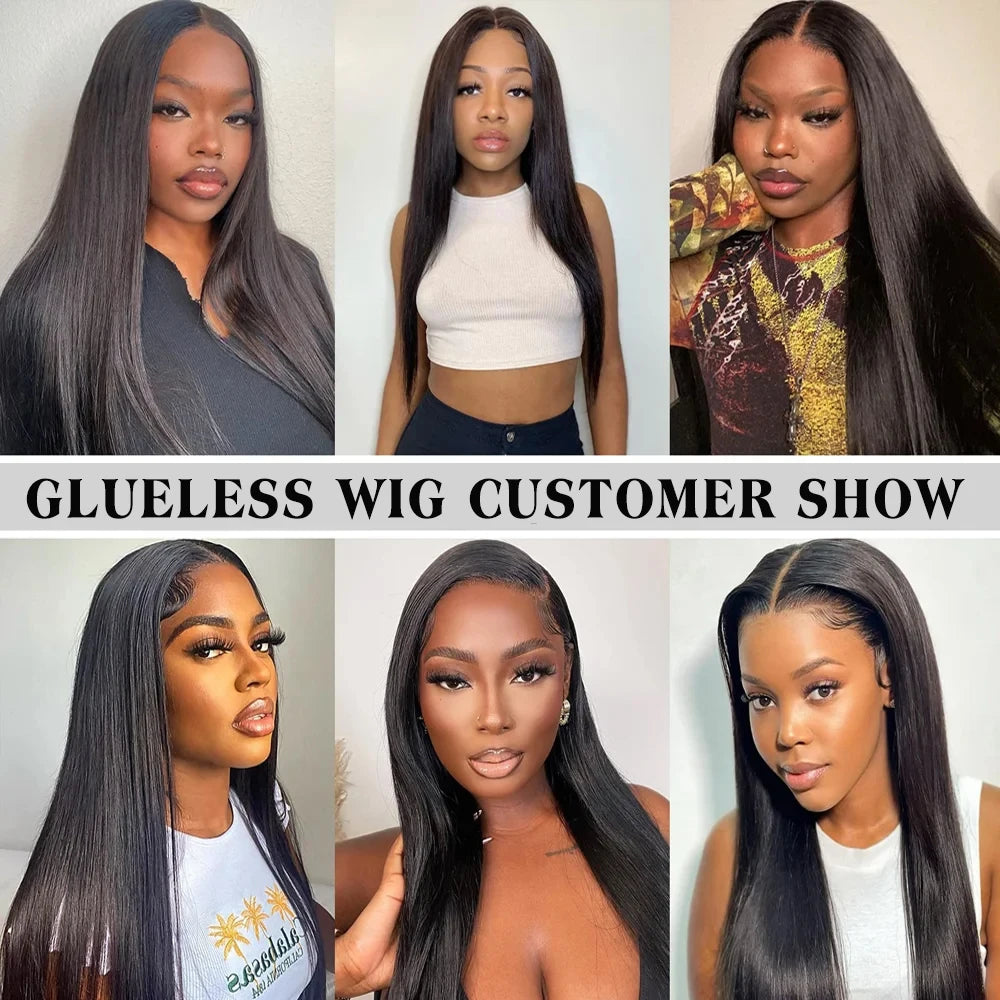 180% Density Straight Glueless Human Hair Wig Pre-Plucked Lace Closure (6x4 & 5x5), Ready-to-Wear